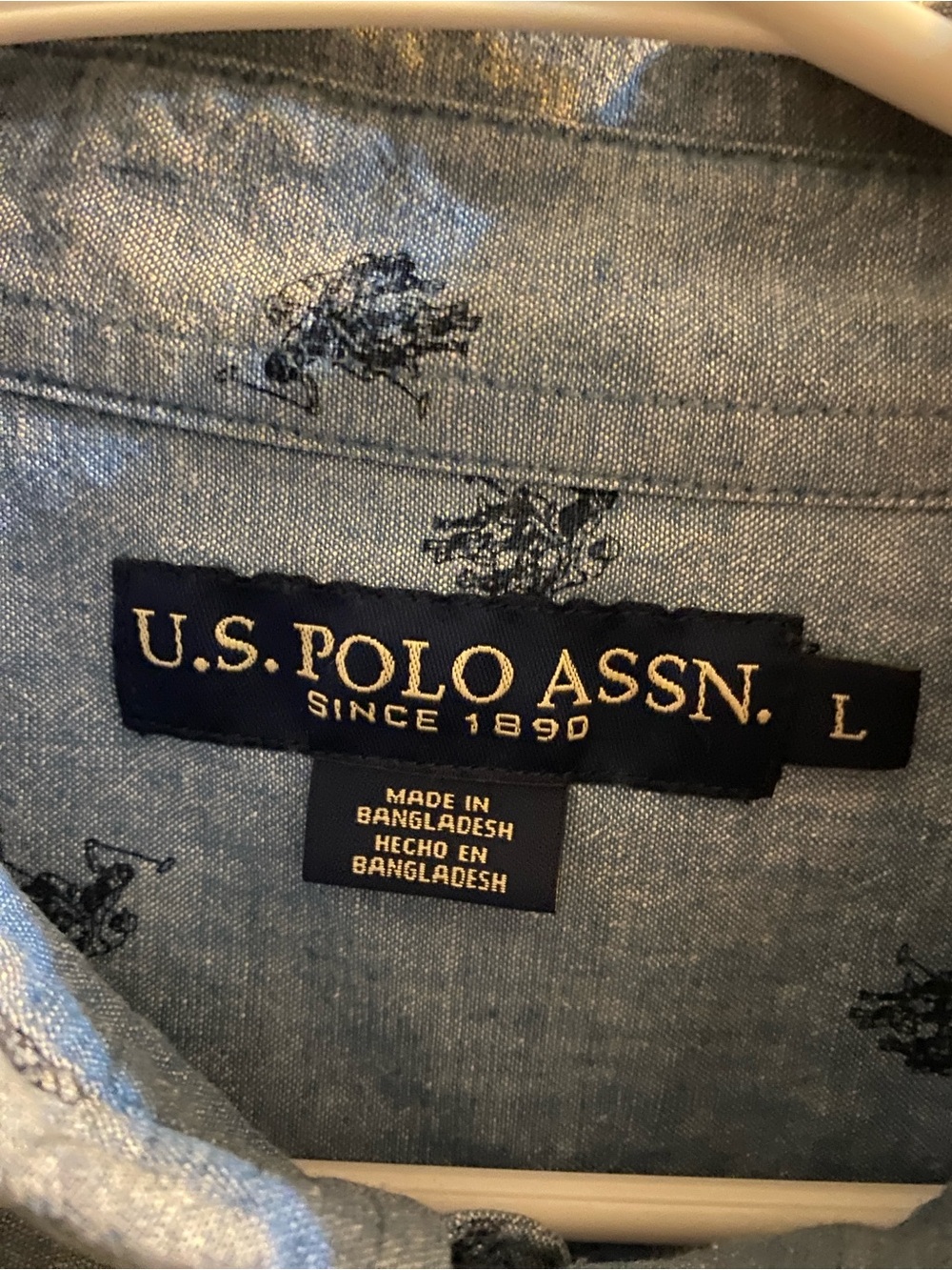 U.S. Polo Assn. Light Blue Short-Sleeve Button-Down Shirt with Navy Logo Print - Picture 3 of 4